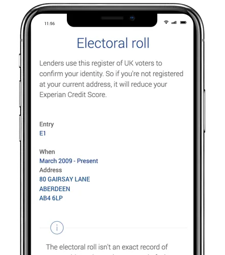 Experian app showing your current and previous address details