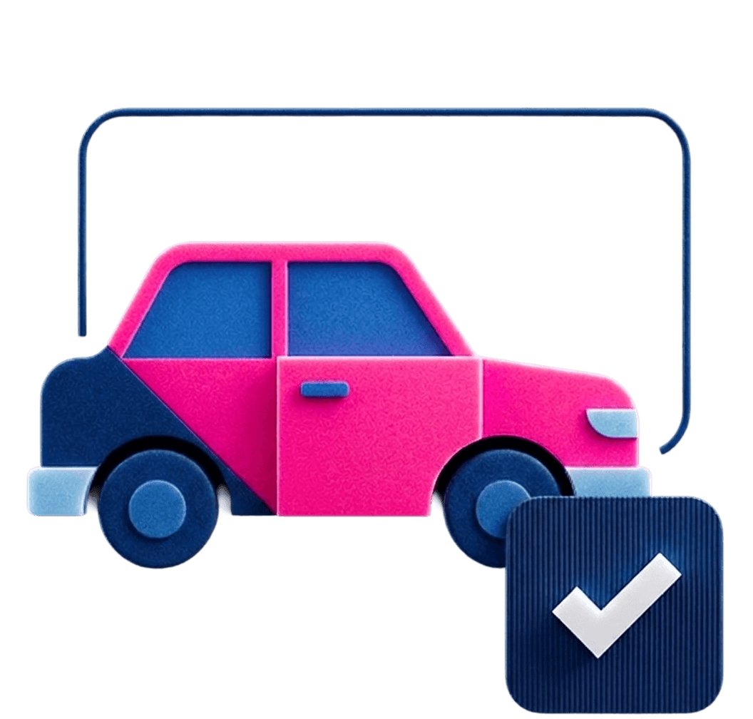 Pink car with a check mark