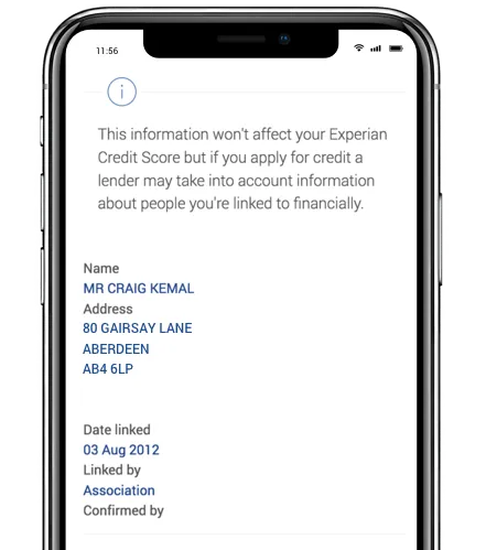 Experian app showing your financial connections
