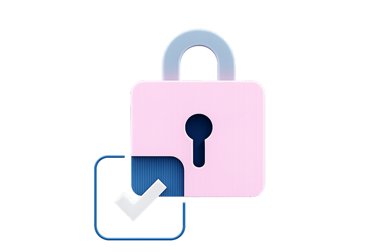Identity protection lock and checkmark